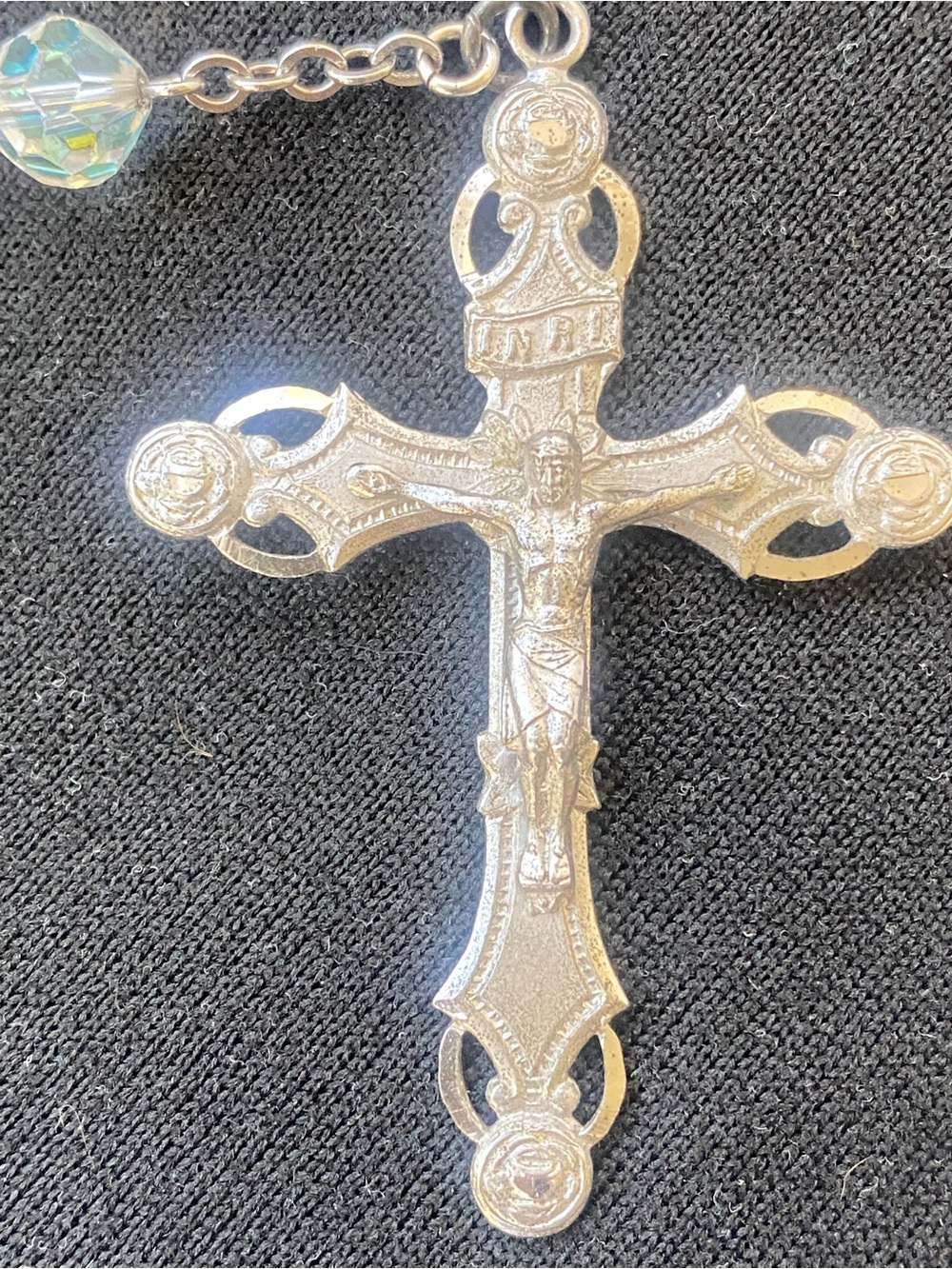 Vintage Crystal And Sterling Rosary Approx 25” Long